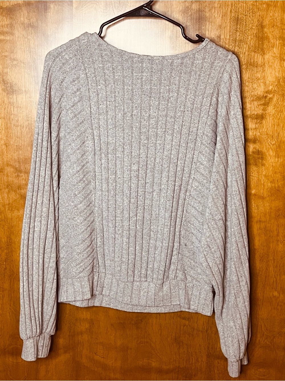 Emery Rose Ribbed Knit Long Sleeve Top Balloon Sleeve Neutral Size Large Women’s